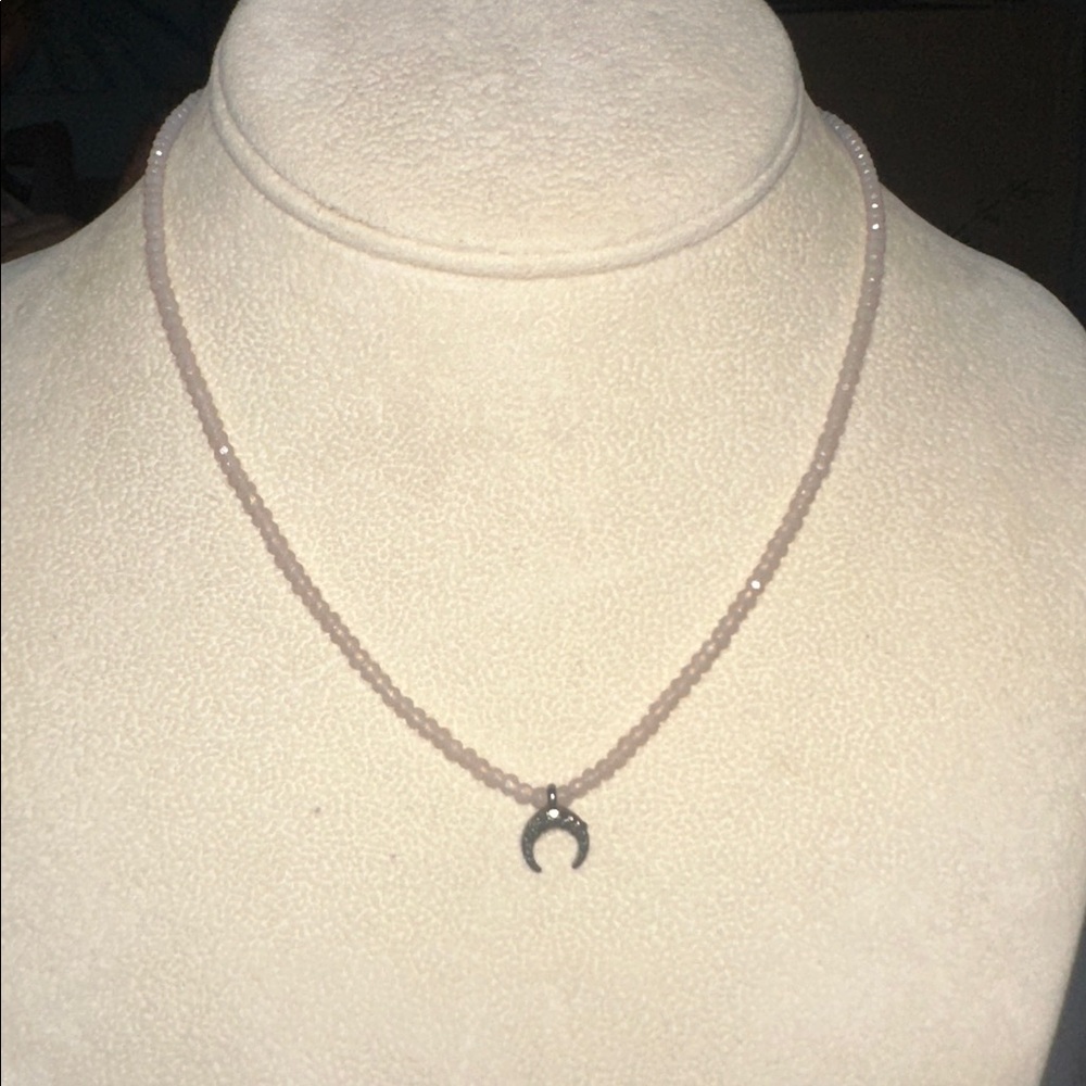 Marlyn Schiff Beaded Pink Tourmaline Necklace NWOT Crescent Moon charm